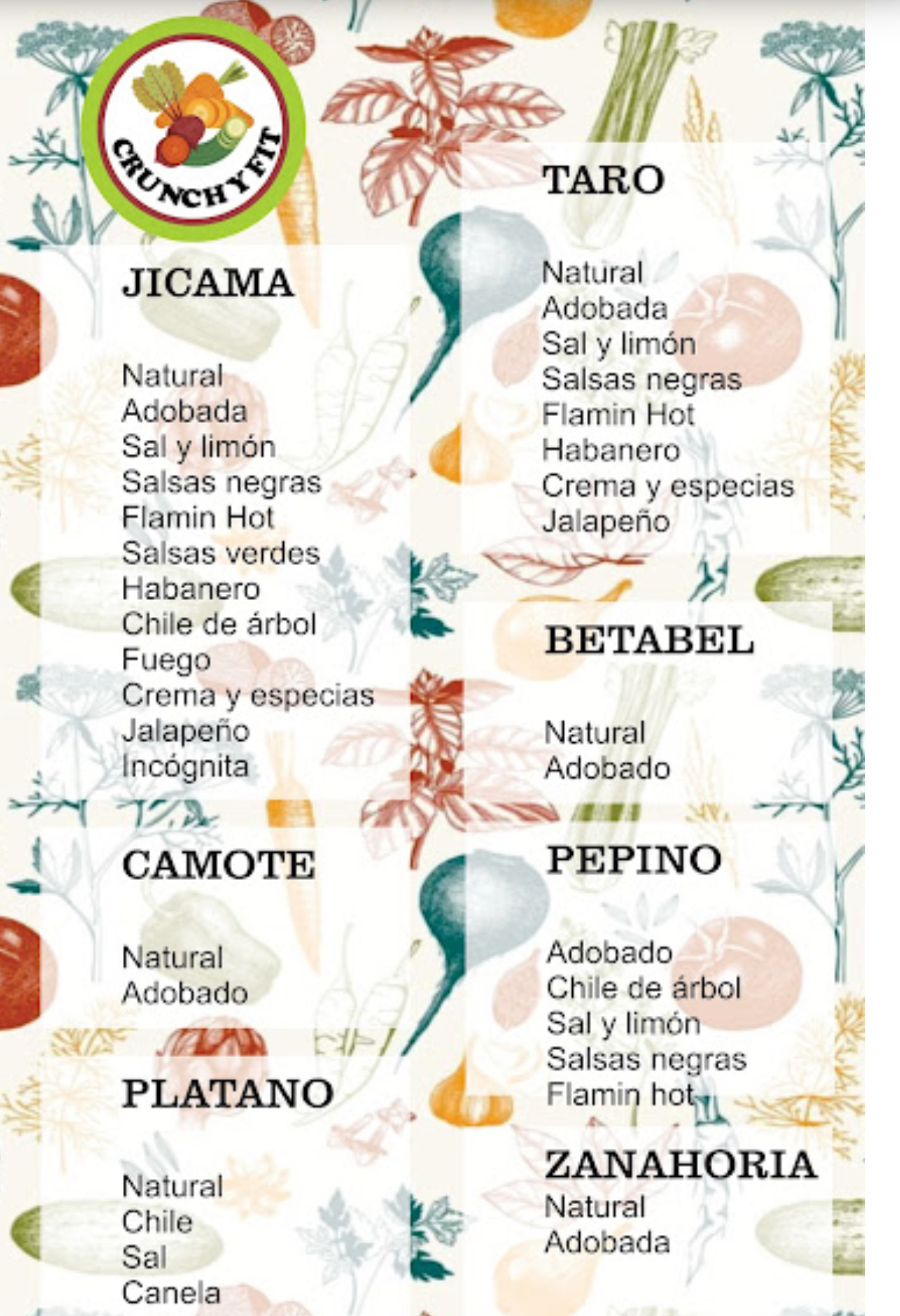 Paquete de 7 bolsas de botanas vegetales deshidratados
